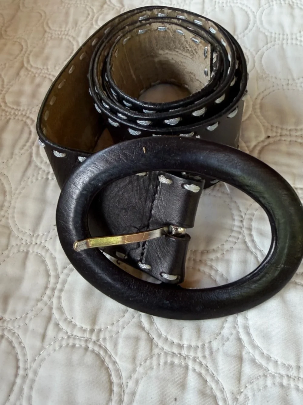 White House Black Market leather belt with large oval buckle